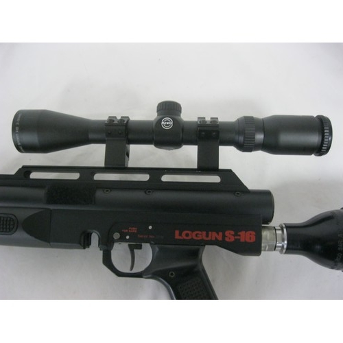 37 - A Logan S-16 .22 Calibre gas powered air rifle with gas filling adapter, Hawke telescopic sight, in ... 