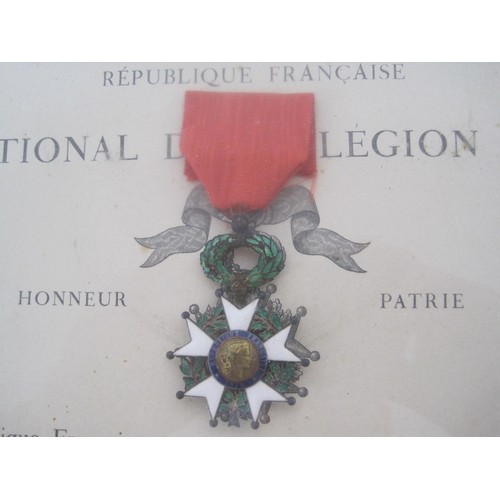 350 - A WW2 Chevalier de la Legion D'Honneur Medal with certificate named to Robert Brun who was executed ... 