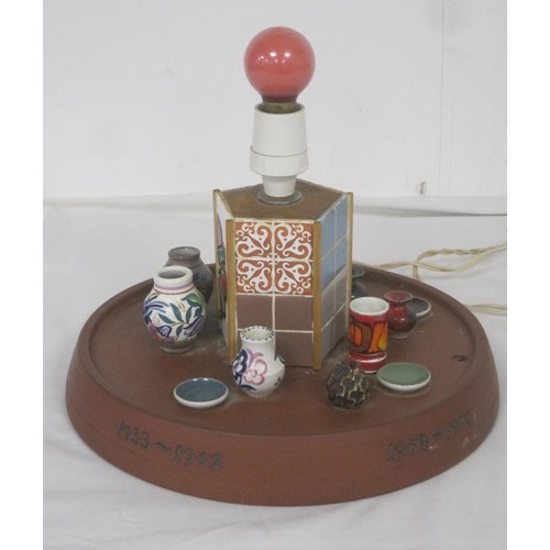 42 - Poole Pottery, Guy Sydenham Kiln Lamp base with many mini examples of Poole Pottery from Early Carte... 