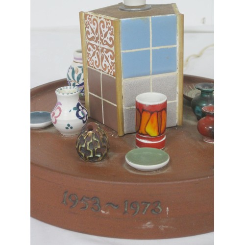 42 - Poole Pottery, Guy Sydenham Kiln Lamp base with many mini examples of Poole Pottery from Early Carte... 