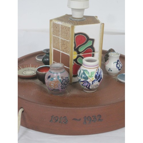 42 - Poole Pottery, Guy Sydenham Kiln Lamp base with many mini examples of Poole Pottery from Early Carte... 