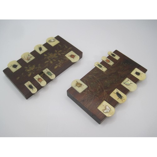 123 - A pair of Japanese Shibayama insect inlaid whist markers