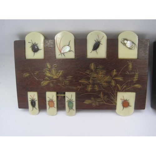 123 - A pair of Japanese Shibayama insect inlaid whist markers