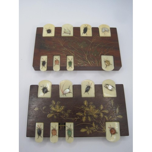 123 - A pair of Japanese Shibayama insect inlaid whist markers