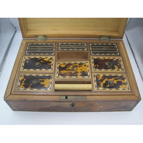 89 - A c.19th century tortoiseshell veneered Work Box with lift out tray, having ornate lids for restorat... 