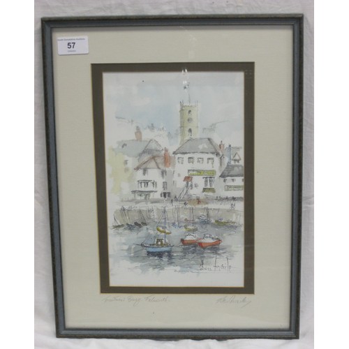 401 - 'Customs Quay, Falmouth', colour print, titled and signed in pencil to the mount, framed and glazed,... 