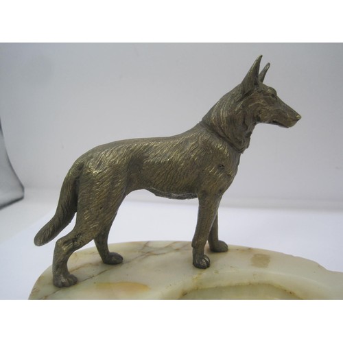 55 - Bronze Figure of a German Shepherd Dog mounted on a white onyx dish