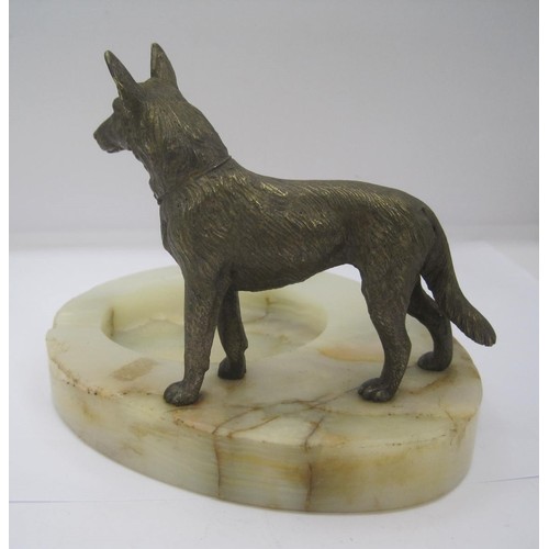 55 - Bronze Figure of a German Shepherd Dog mounted on a white onyx dish