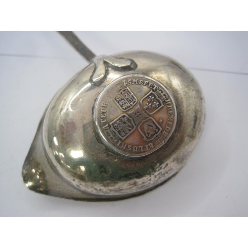 70 - A Georgian Coin Silver Toddy Ladle Set, with a shilling and having a twisted beleen handle