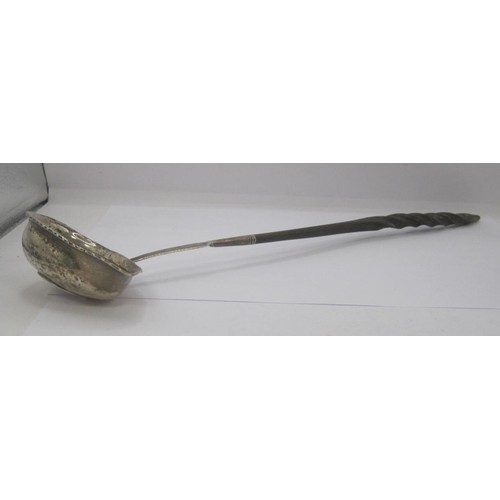 70 - A Georgian Coin Silver Toddy Ladle Set, with a shilling and having a twisted beleen handle