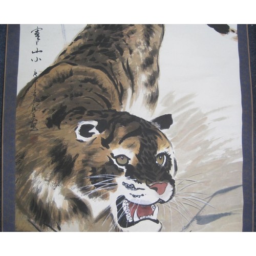 133 - A large Chinese scroll painting of a tiger