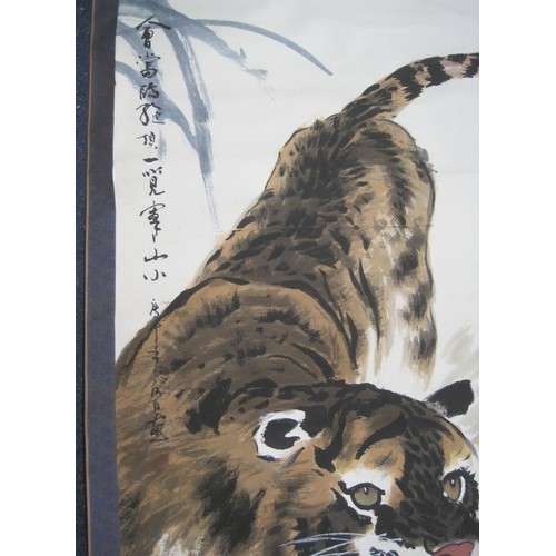 133 - A large Chinese scroll painting of a tiger