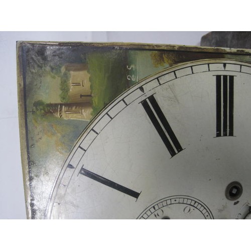 38 - An imposing late 18th or early 19th century grandfather clock with painted dial, complete, was runni... 