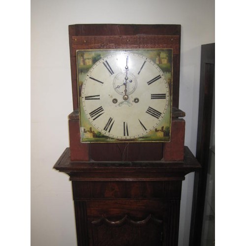 38 - An imposing late 18th or early 19th century grandfather clock with painted dial, complete, was runni... 