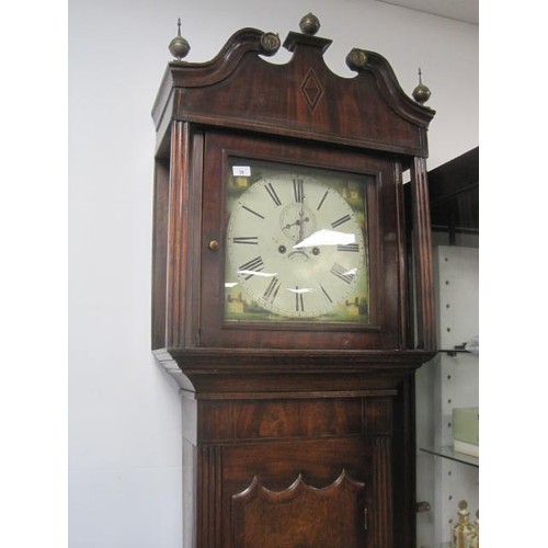 38 - An imposing late 18th or early 19th century grandfather clock with painted dial, complete, was runni... 