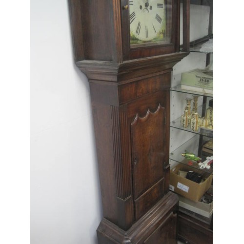 38 - An imposing late 18th or early 19th century grandfather clock with painted dial, complete, was runni... 