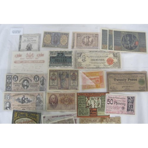 156 - An assortment of 25+ unusual banknotes including German notgeld - some of these banknotes are not ge... 