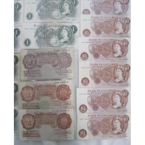 157 - An assortment of vintage £1 notes including a Wartime Emergency Series, 5 x Series A (4 x Beale, 1 x... 