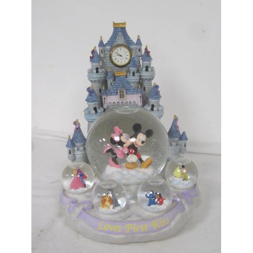 155 - Disney Store Loves First Kiss snow globe group quartz clock playing melody 'Believe...there's magic ... 