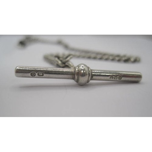 170 - A silver watch chain with T-bar, length about 37cm, approx. 23.9g. standard mark, date letter o, mak... 