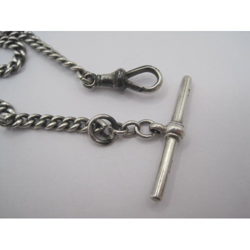 170 - A silver watch chain with T-bar, length about 37cm, approx. 23.9g. standard mark, date letter o, mak... 