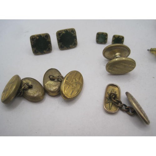 120 - Assorted rolled gold and gold-plated cufflinks and a gold-plated bracelet, contained in a black leat... 