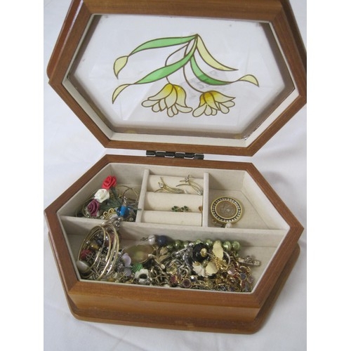 127 - Jewel box and contents, mostly earrings
