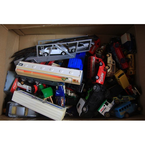 170 - A large box of assorted mainly modern die cast cars and commercial vehicles in various scales, the m... 