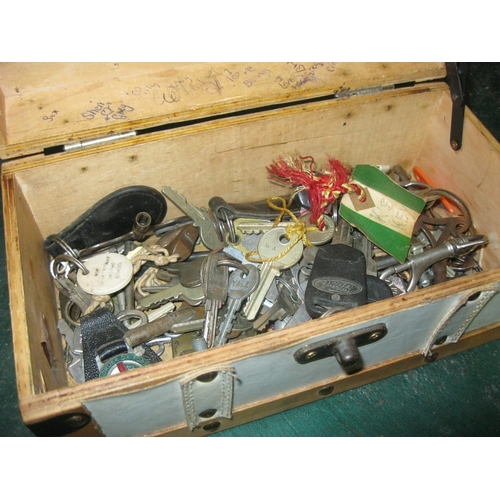 175 - A vintage chest-type box containing an assortment of various keys