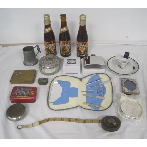 44 - A box of assorted vintage and decorative items, including three bottles of Devenish D-Day Anniversar... 