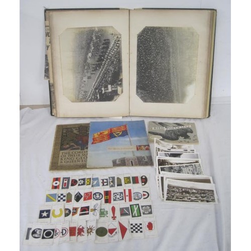 51 - A large and interesting scrap album containing a few pictures and photographs of a battleship, Queen... 