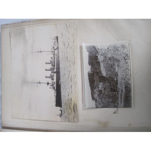 51 - A large and interesting scrap album containing a few pictures and photographs of a battleship, Queen... 