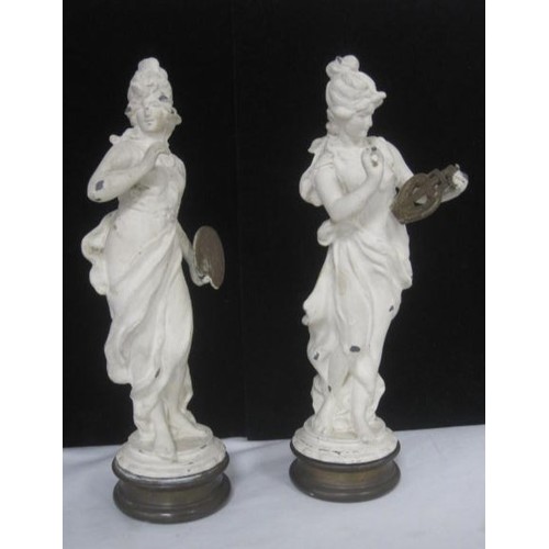 215 - Two painted  metal classical figures one displays as an Artist the other playing a classical musical... 