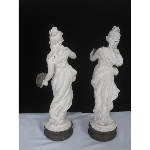 215 - Two painted  metal classical figures one displays as an Artist the other playing a classical musical... 