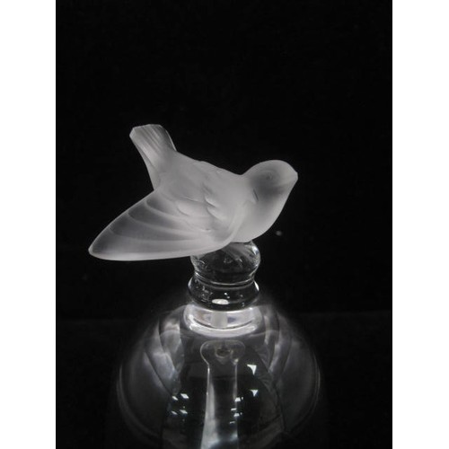 221 - A lovely Lalique Sparrow bell approx. six inches tall with original clanger.