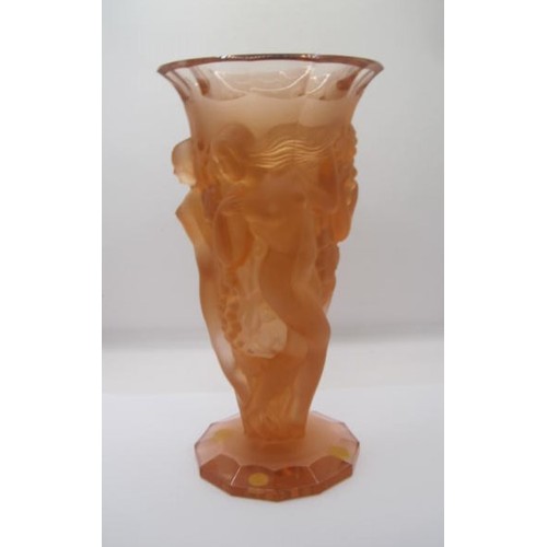 222 - A opaque coloured Lalique vase featuring three sea nymphs harvesting sea grapes .