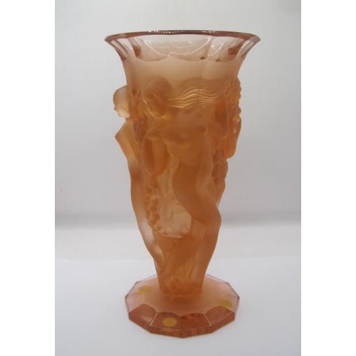 222 - A opaque coloured Lalique vase featuring three sea nymphs harvesting sea grapes .