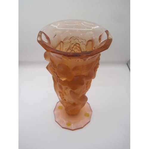 222 - A opaque coloured Lalique vase featuring three sea nymphs harvesting sea grapes .