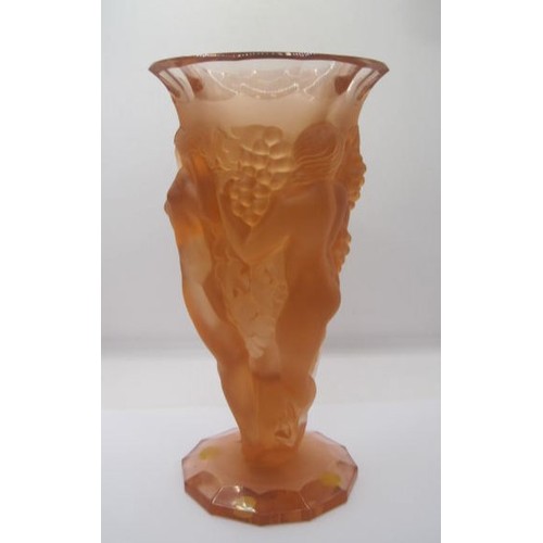 222 - A opaque coloured Lalique vase featuring three sea nymphs harvesting sea grapes .