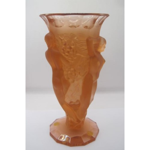 222 - A opaque coloured Lalique vase featuring three sea nymphs harvesting sea grapes .