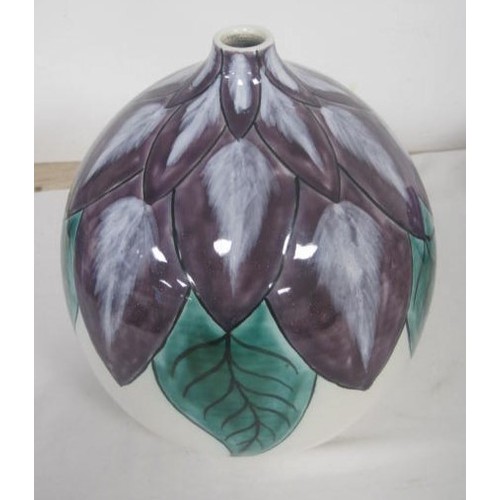 229 - Poole Pottery studio Hand painted Purple Flower vase .