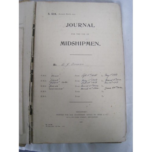 240 - HMS Hood Interest: A pair of S.519 Journal for Junior Naval Officers Afloat completed by Midshipman ... 