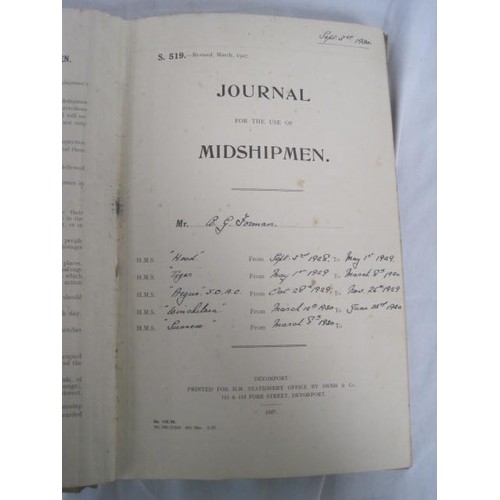 240 - HMS Hood Interest: A pair of S.519 Journal for Junior Naval Officers Afloat completed by Midshipman ... 