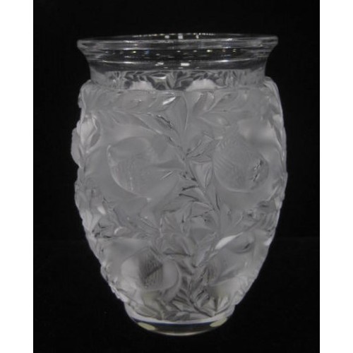 222A - A Lalique bird in branches vase, height 17cm, signed Lalique France