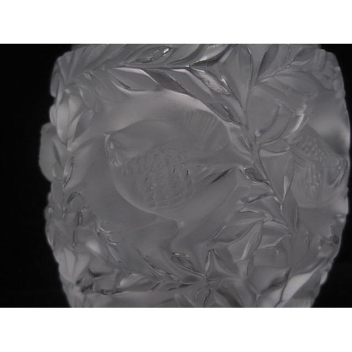 222A - A Lalique bird in branches vase, height 17cm, signed Lalique France