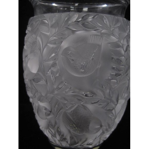 222A - A Lalique bird in branches vase, height 17cm, signed Lalique France