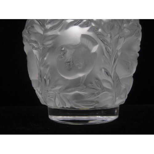 222A - A Lalique bird in branches vase, height 17cm, signed Lalique France