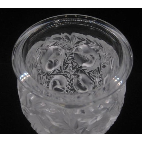 222A - A Lalique bird in branches vase, height 17cm, signed Lalique France