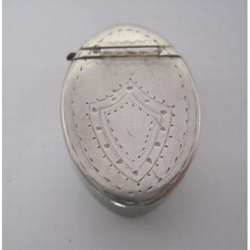 273 - A George III silver snuff box by Samuel Pemberton, oval shape with chasing to side and top with hing... 