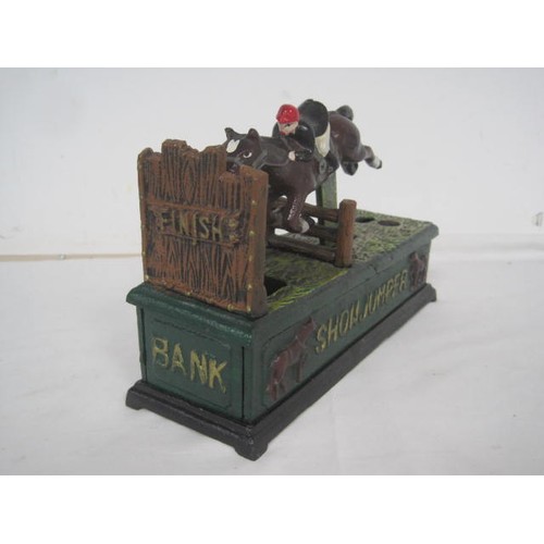 245 - Cast Iron 'Show Jumping' Money Box, painted